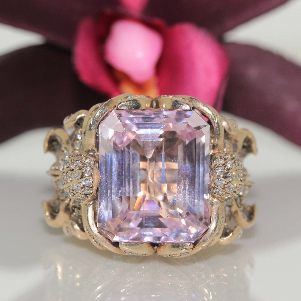 Authentic designer Zolotas 18k gold Pink Kunzite & VS Diamond heavy ring 33.2 gram