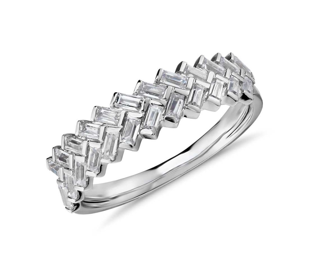 Truly Zac Posen Braided Baguette Diamond Ring in Platinum (2/3 ct. tw.) This platinum ring features a stunning art deco design showcasing baguette-cut diamonds set in a braided design.