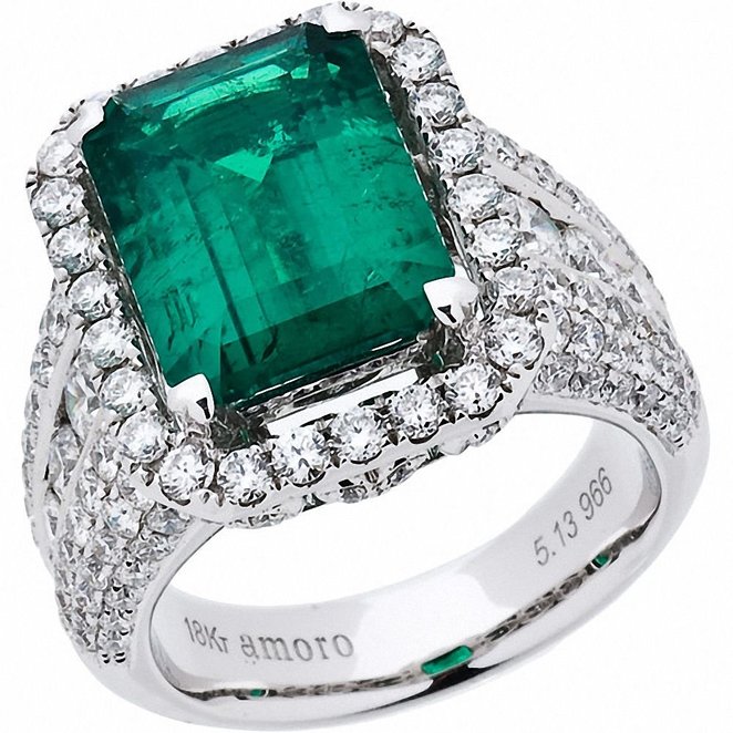 Amoro Colombian Emerald and Diamond Ring in 18kt white gold
