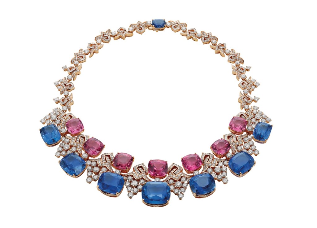 The “Blue Iridescence” necklace is made of eight rare blue sapphires (187.48 total carats), acquired by Bulgari in various parts of the world and kept by the luxury jeweler for years.