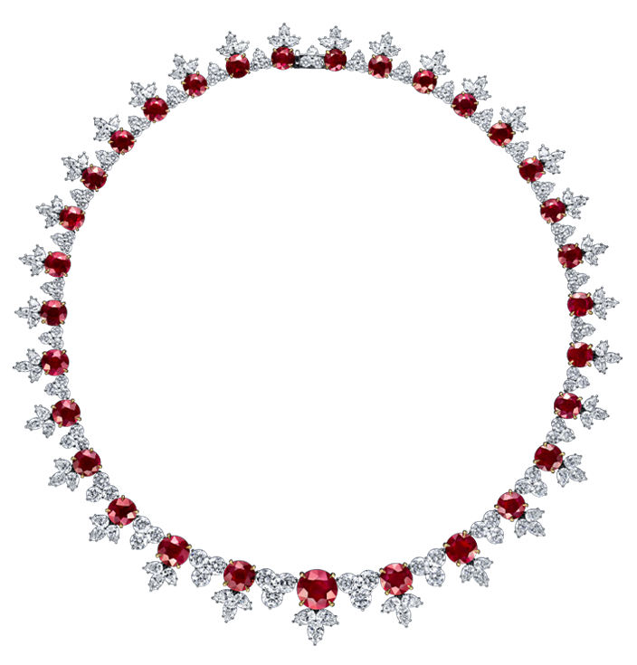 Harry Winston Ruby and Diamond Cluster Necklace
