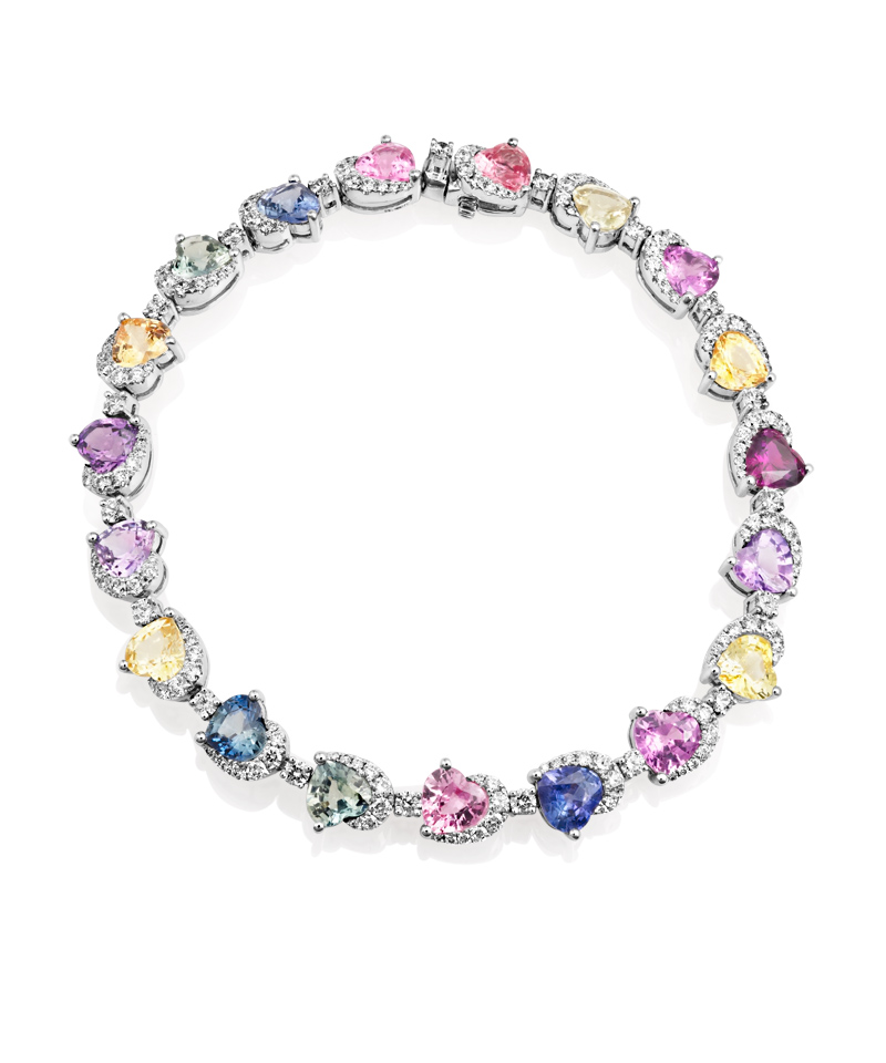 Sheldon Bloomfield Multi Colored Sapphire and Diamond Bracelet 18k White Gold Bracelet Multi Colored Sapphires 