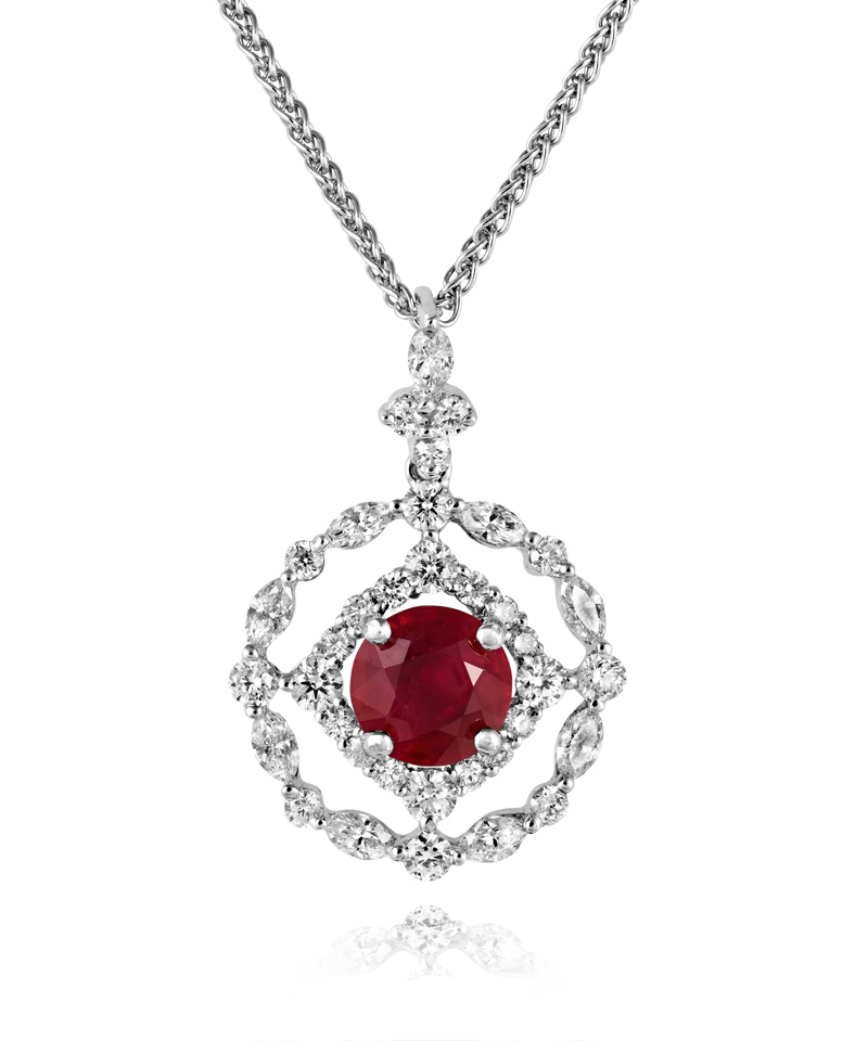 Sheldon Bloomfield Ruby and Diamond Necklace18k White Gold NecklaceRuby 1.48ct Diamond 0.93ct 