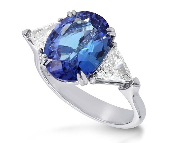5.68Cts Blue Diamond Engagement 3 Stone Ring Set in 18K White Gold