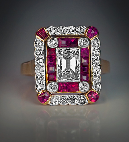 An Early Art Deco Diamond and Ruby Ring circa 1910