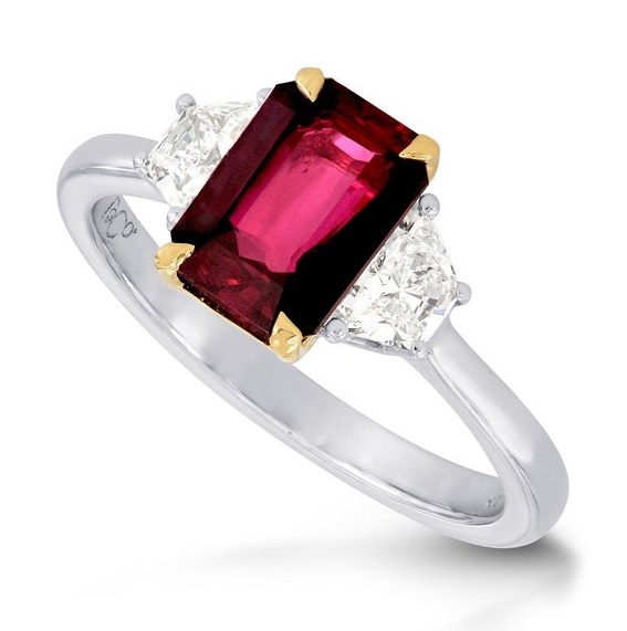 2.3Cts Ruby Diamond Engagement Ring Set in 18K White Yellow Gold