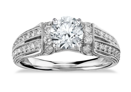 Truly Zac Posen Milgrain Ribbon Diamond Engagement Ring. 