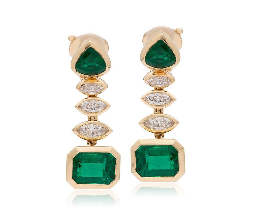 Estate Emerald and Diamond Statement Earrings in 18k Yellow Gold (8.89 ct. tw.)