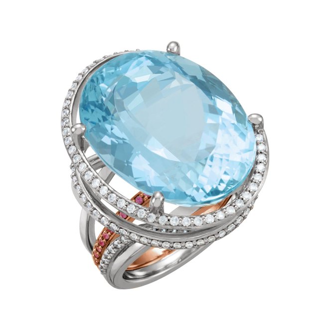 Platinum & 18K Rose Aquamarine, 5/8 CTW Diamond & Pink Sapphire Ring