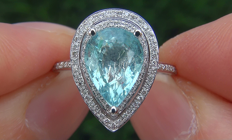 Estate 2.88 ct Natural Aquamarine Diamond 14k White Gold Vintage Ring