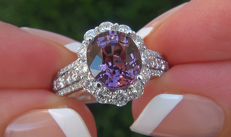 GIA 4.19 ct UNHEATED Natural VVS2 Purple Spinel Diamond 14k Gold Estate Ring