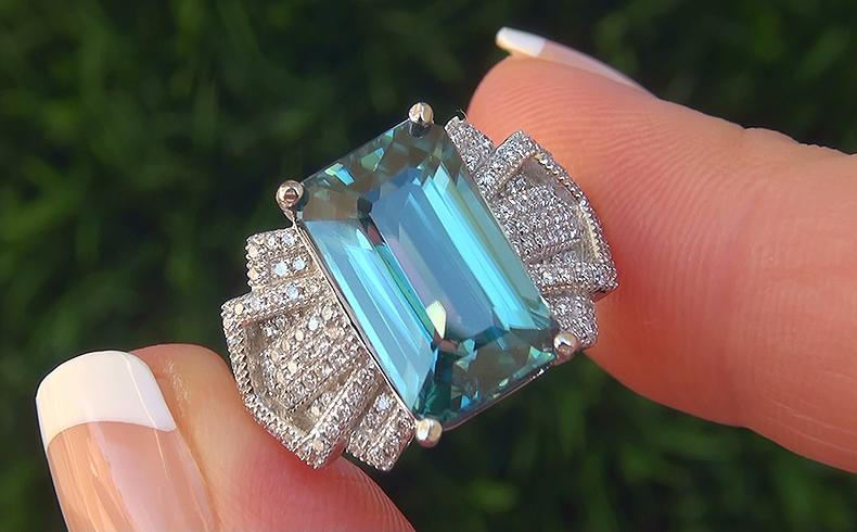 GIA 8.83 ct FLAWLESS Natural Blue Zircon Diamond 18k White Gold Ring