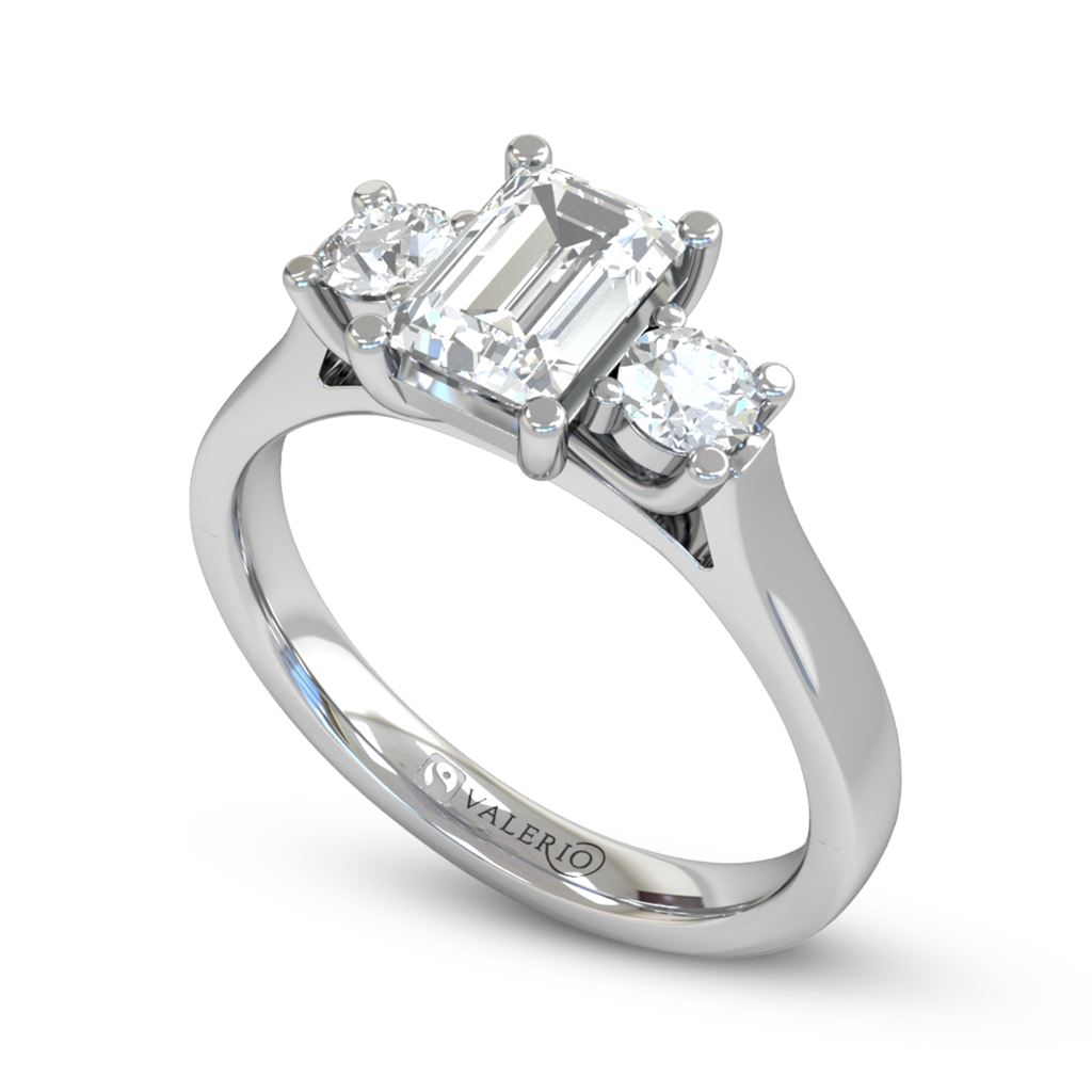 Emerald Cut Diamond Trinity Engagement Ring