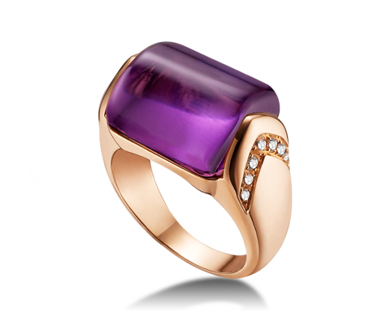 MVSA ring in 18 kt pink gold with amethyst and pavé diamonds.