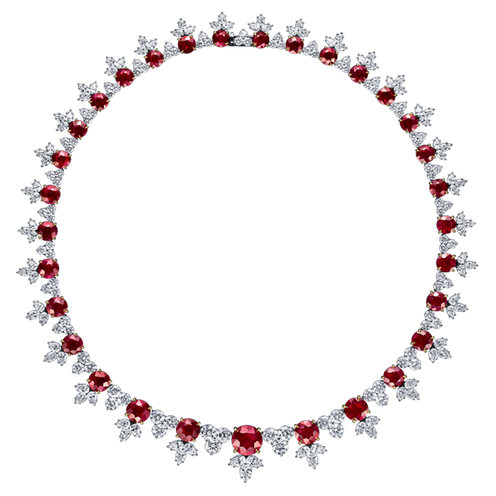 Ruby and Diamond Cluster Necklace