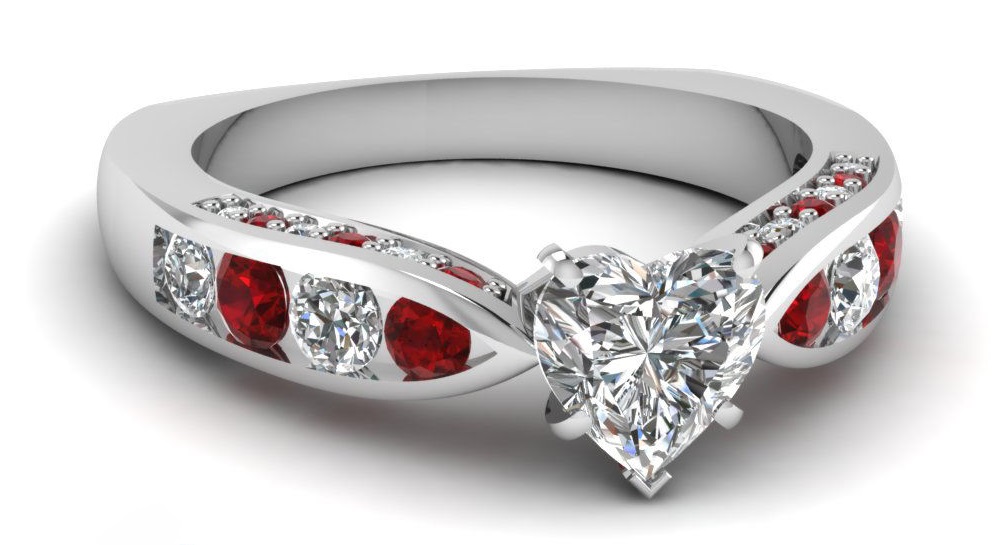 1.70 Ct Heart Shaped Diamond & Round Ruby Engagement Ring For Women White Gold