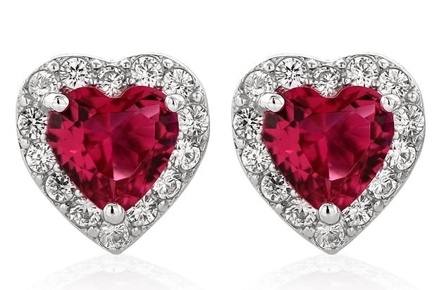 2.32 Ct Heart Shape Red Zirconia 925 Sterling Silver Earrings by Gem Stone King