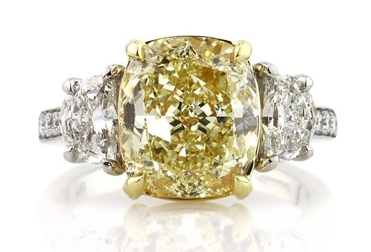 Mark Broumand 6.37ct Fancy Yellow Cushion Cut Diamond Engagement Ring