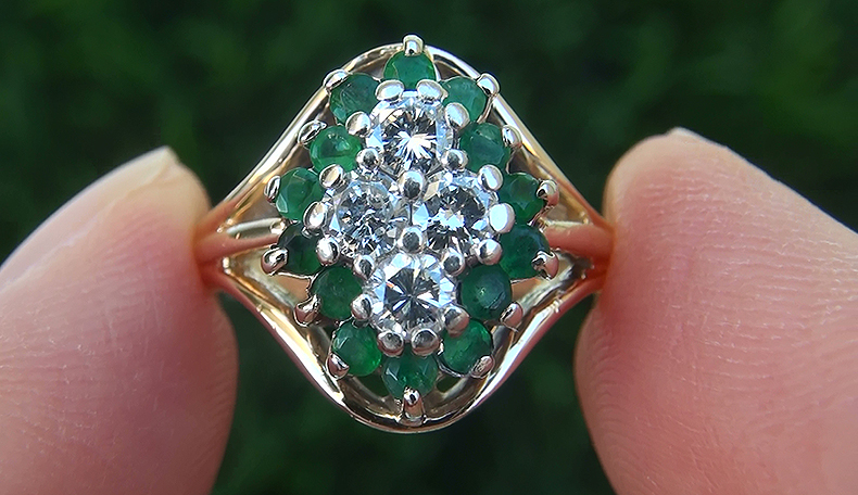 Estate 1.01 ct Natural Colombian Emerald Diamond 14k Gold Vintage Cocktail Ring
