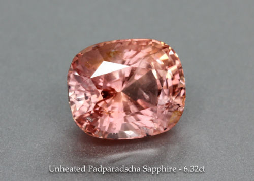 Unheated Orange -Pink Padparadscha Sapphire - Cushion 6.32ct - Sparkling- Ceylon