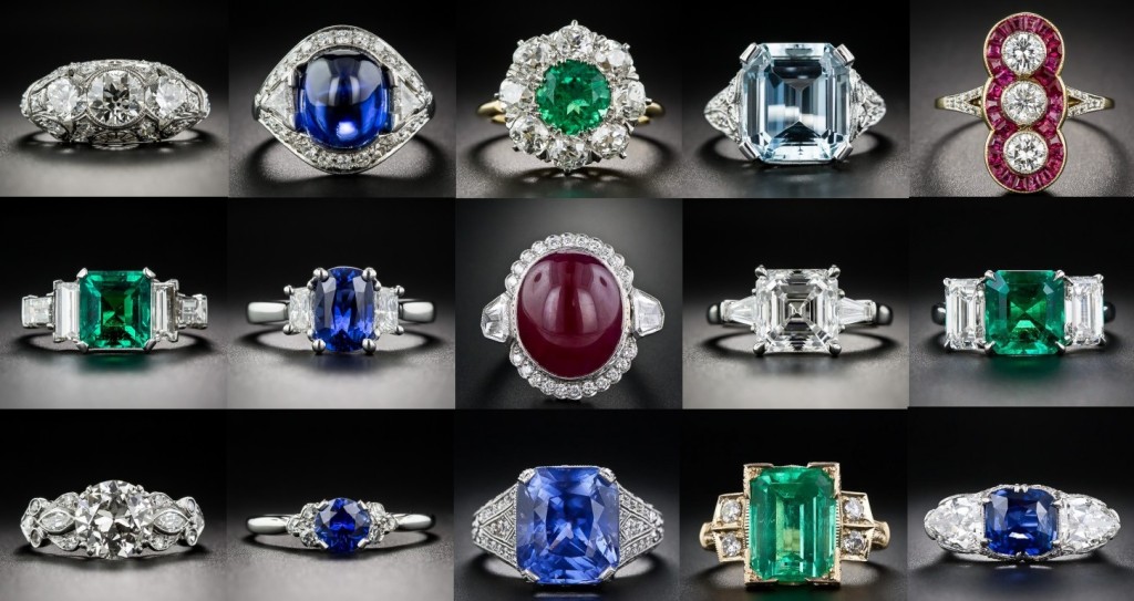 Exquisite Gemstone Diamond Rings. These gorgeous gemstone diamond rings are stunning vintage estate jewelry pieces. One of a kind jewelry masterpieces.
