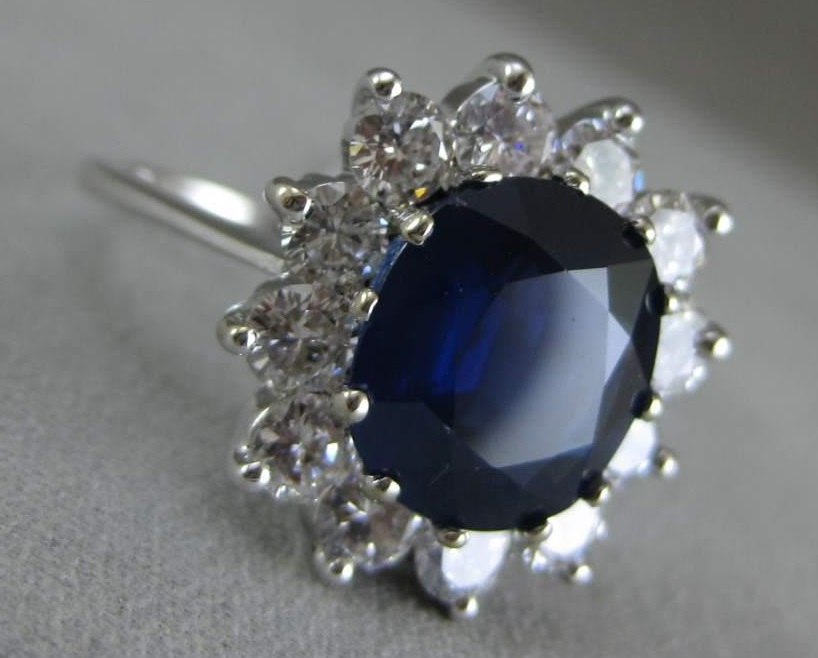 Estate 6.81 Ctw Diamond Sapphire 14K White Gold Lady Diana Engagement Ring