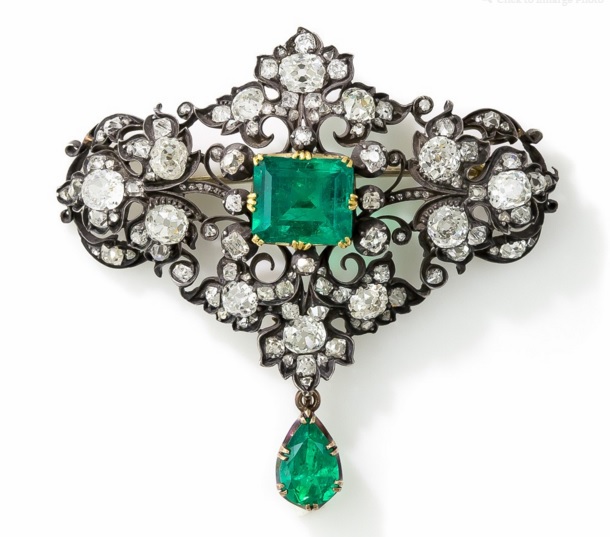 Victorian Emerald and Diamond Brooch