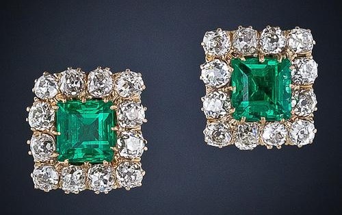 Superb Victorian Emerald and Diamond Cluster Clip Earrings