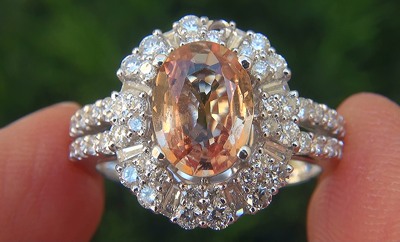 GIA 2.67 ct Natural VVS Orange Sapphire Diamond 18k White Gold Engagement Ring