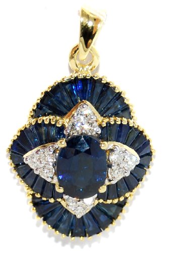 18K Yellow Gold Blue Sapphire Natural Diamond Pendant