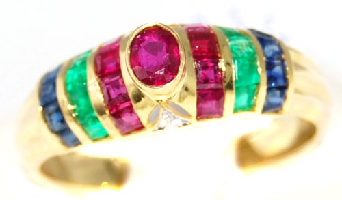 Natural 18K Yellow Gold Multi Gemstone Jewelry Diamond Ring