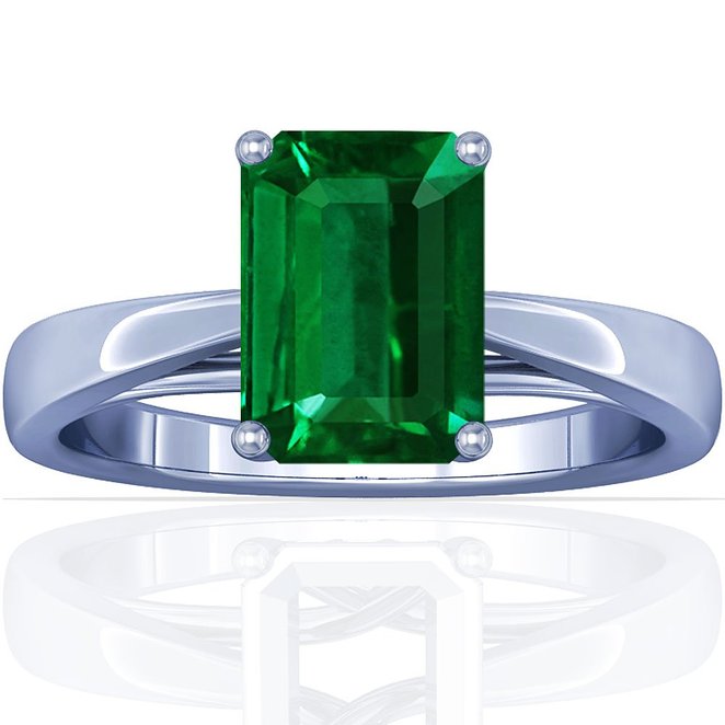 GemsNY 14K White Gold Emerald Cut Emerald Ring With Sidestones (GIA Certificate)