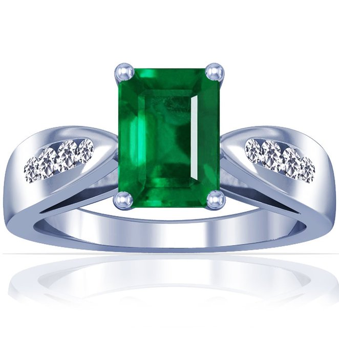 GemsNY 14K White Gold Emerald Cut Emerald Ring With Sidestones (GIA Certificate)