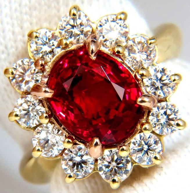 GIA 5.49CT NO HEAT VIVID RED SPINEL DIAMOND RING 18KT UNHEATED 