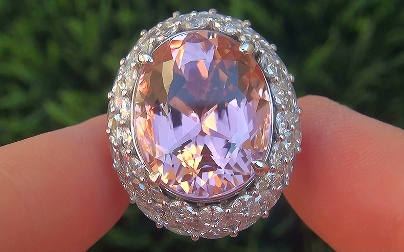 GIA Estate 20.11 ct Flawless Pink Tourmaline Diamond 14k White Gold Vintage Ring