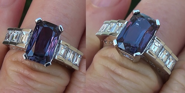 A Stunning 3.54 Carat GIA Certified Unheated & Untreated Natural Color Change Sapphire & Diamond Ring.