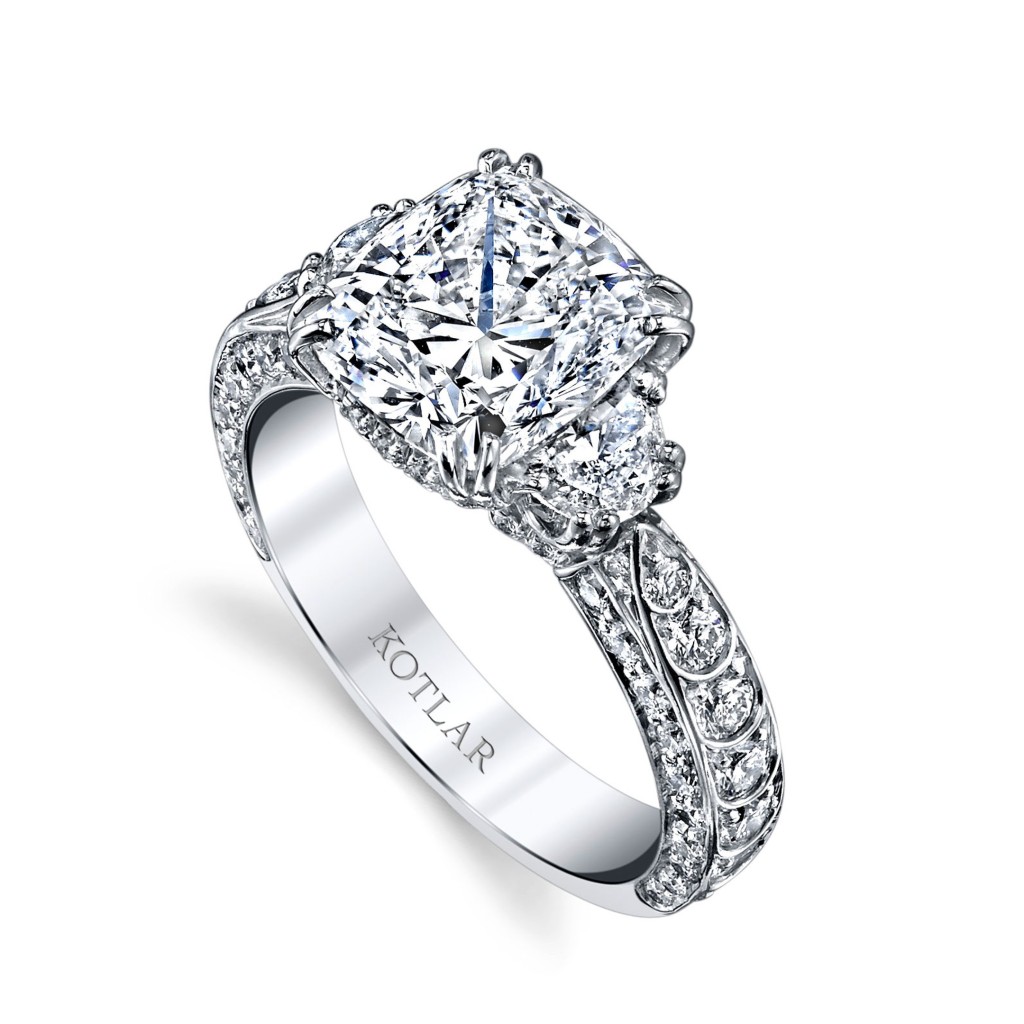 Artisan Pavé scallop 3.51ct cushion cut diamond ring