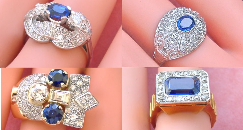 Gorgeous 1940s Retro Sapphire and Diamond Rings