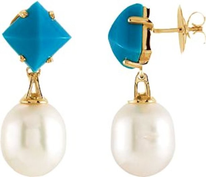 Aquarella South Sea Cultured Pearl & Genuine Turquoise Earrings