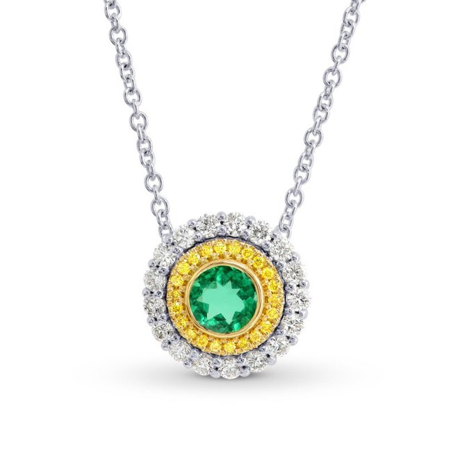 0.6Cts Emerald Gemstone Necklace Set in 18K White Yellow Gold