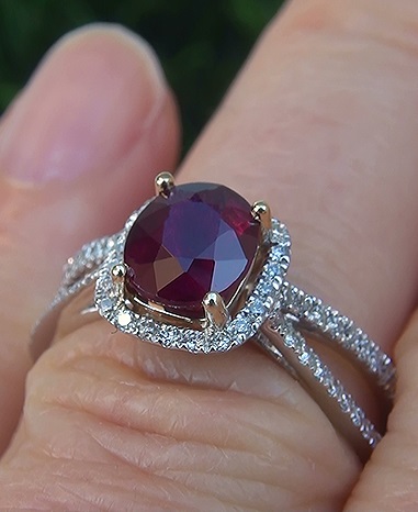 1.73 ct UNHEATED Natural VS Red Ruby Diamond 14k White Gold Cocktail Ring