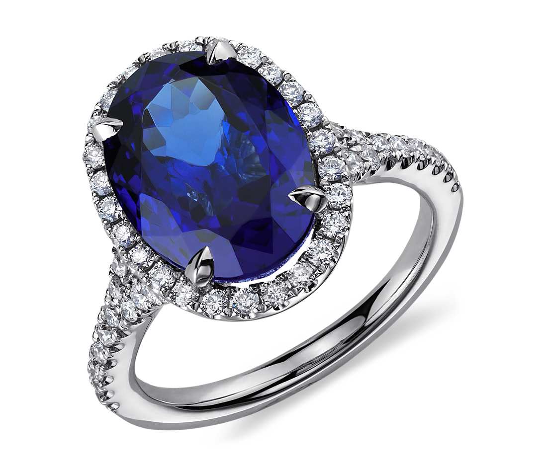 Oval Tanzanite and Diamond Ring in 18k White Gold (6.72 ct. center)