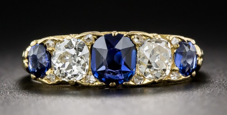 Victorian No-Heat Sapphire and Diamond Ring