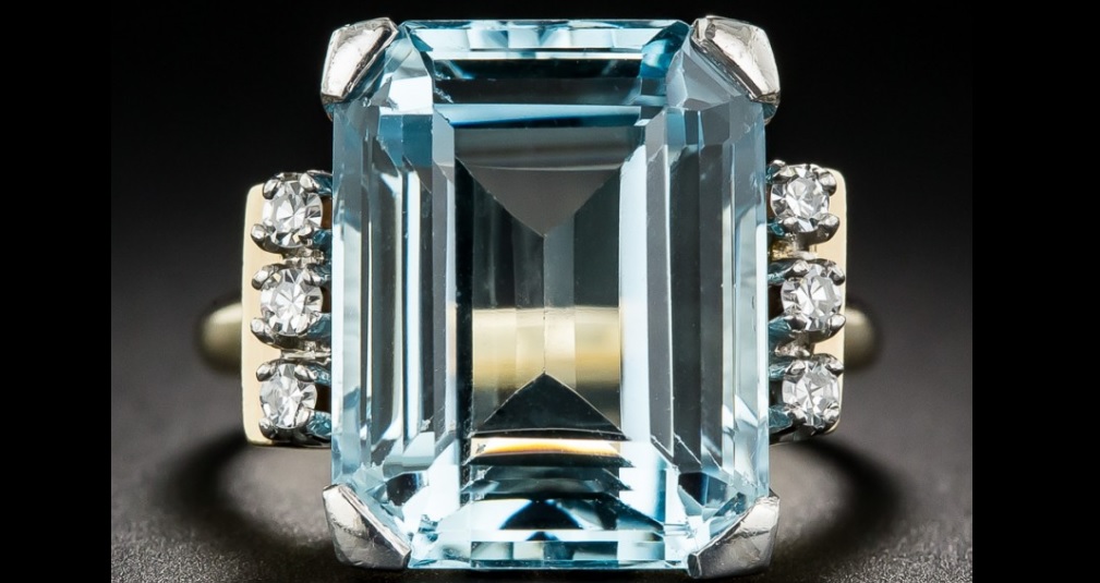 Mid-Century Aquamarine and Diamond Ring