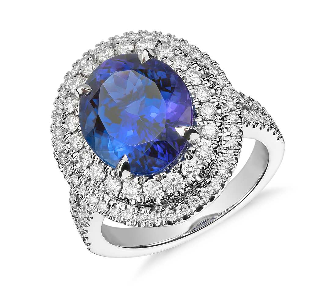Oval Tanzanite and Diamond Double Halo Ring
