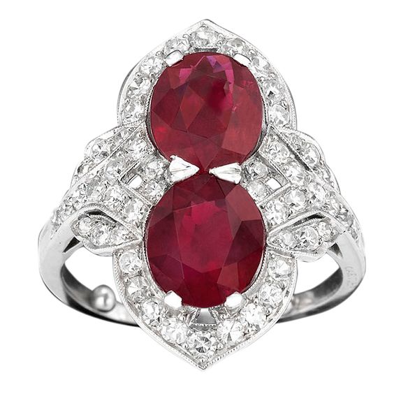CARTIER Two-Stone Burma Ruby and Diamond Ring 