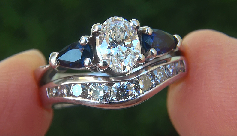 GIA 1.54 ct SI1/E Natural Diamond Blue Sapphire Engagement Wedding 14k Gold Ring