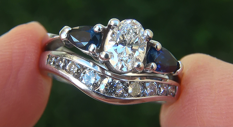 Natural Diamond Blue Sapphire Engagement Wedding 14k Gold Ring