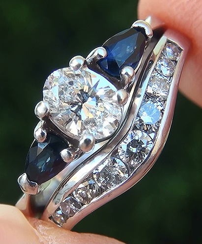 Natural Diamond Blue Sapphire Engagement Wedding 14k Gold Ring