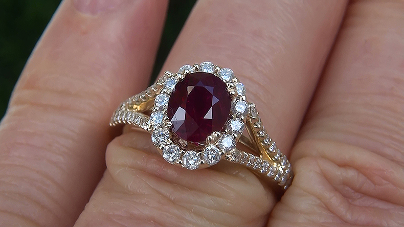 Natural VS Red Ruby Diamond 14k Yellow Gold Cocktail Ring